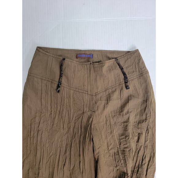Double Jeu Crop Trouser Pants Womens S/M Crinkle Bohemian Boho Hippie Brown Rare - Picture 4 of 11
